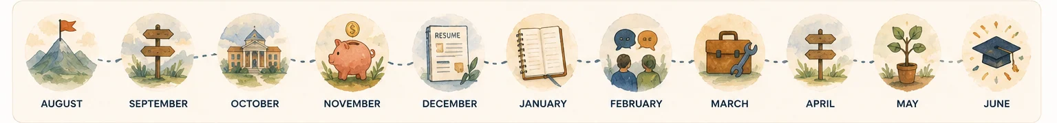 Monthly college and career themes from August through June